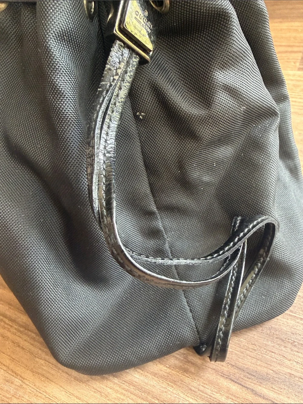 Vintage Gucci 039 0973 Black Nylon Drawstring Bucket Pouch Bag Made in Italy